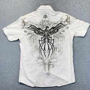Roar Y2K Button Up Shirt Men’s Medium White Phoenix Graphic Short Sleeve